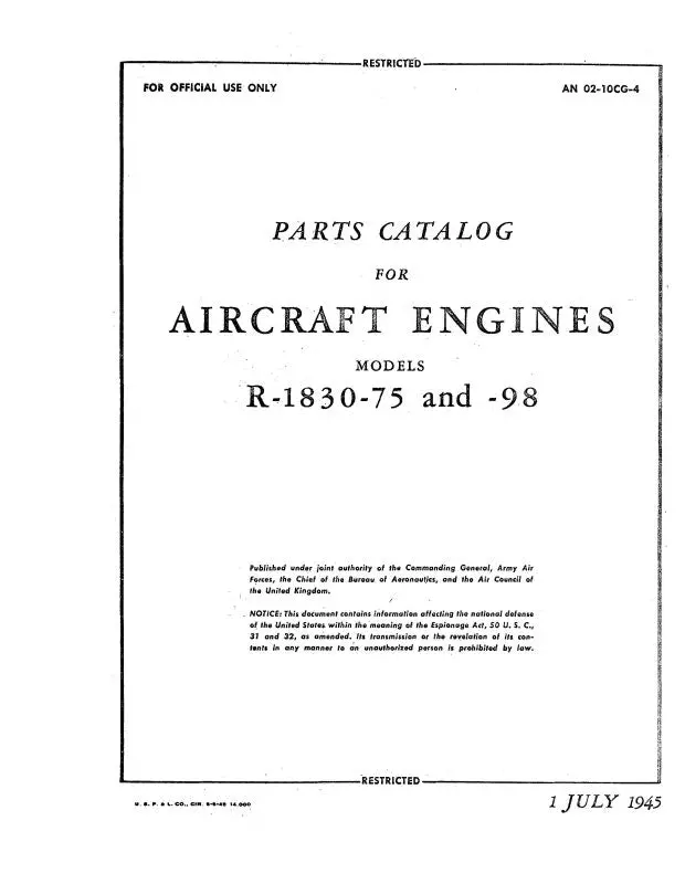 Pratt & Whitney Aircraft R-1830-75 & R-1830-98 Parts Catalog (02-10Cg-4) 1