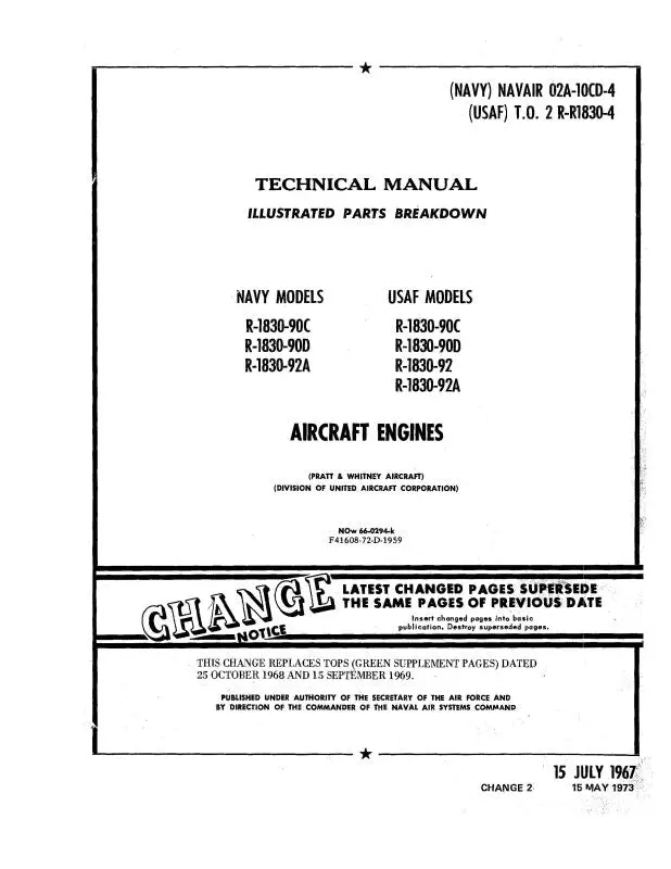 Pratt & Whitney Aircraft R-1830 Navy & Usaf Models Parts Catalog (02A-10Cd-4) 1
