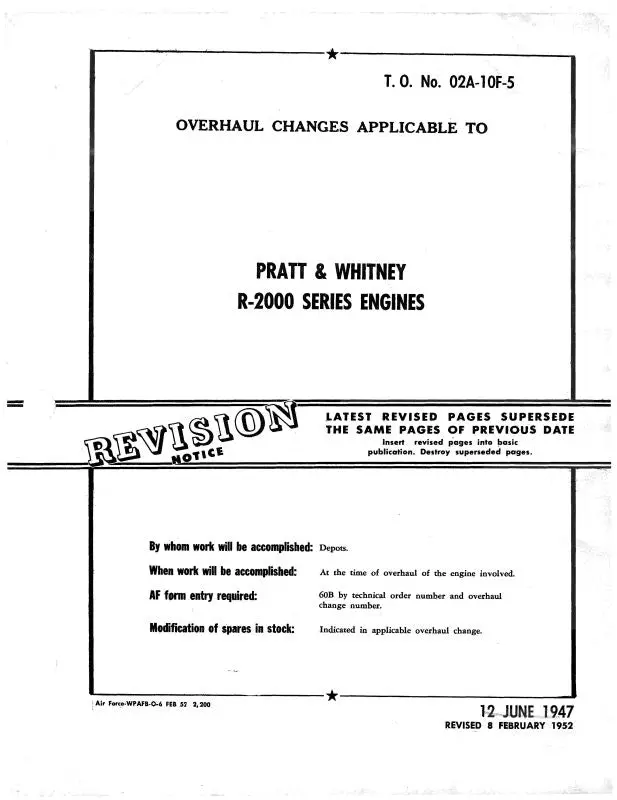 Pratt & Whitney Aircraft R-2000 Series Overhaul Changes (02A-10F-5) 1
