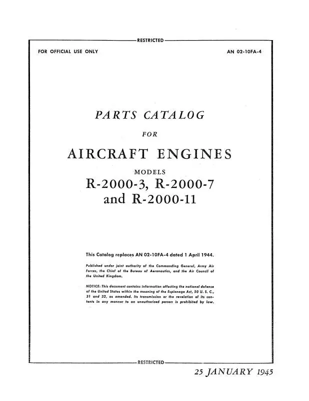 Pratt & Whitney Aircraft R-2000-3,R-2000-7&R-2000-11 Parts Catalog (02-10Fa-4) 1
