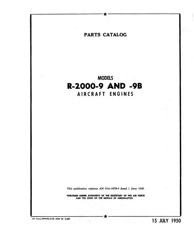 Pratt & Whitney Aircraft R-2000-9 & -9B Series 1950 Parts Catalog (02-10Fb-4) 1