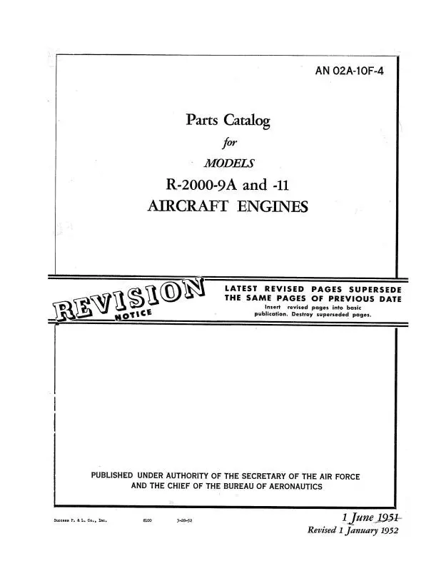 Pratt & Whitney Aircraft R-2000-9A & R-2000-11 1952 Parts Catalog (02A-10F-4) 1