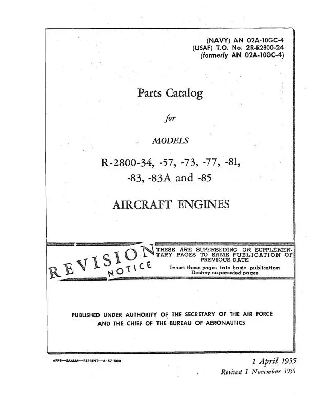 Pratt & Whitney Aircraft R-2800-34 Thru 85 1955 Parts Catalog (02A-10Gc-4) 1