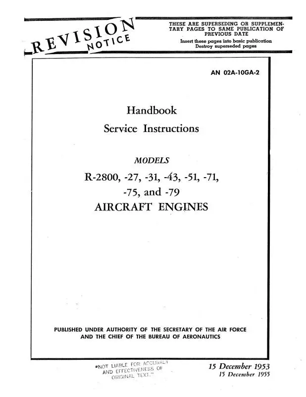 Pratt & Whitney Aircraft R-2800 Series Maintenance Instructions (02A-10Ga-2) 1
