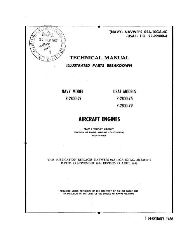 Pratt & Whitney Aircraft R-2800 Navy & Usaf Series Parts Catalog (02A-10Ga-4C) 1