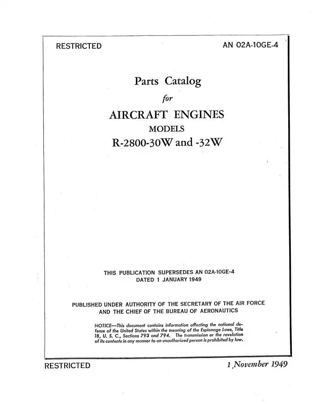 Pratt & Whitney Aircraft R-2800-30W & R-2800-32W Parts Catalog (02A-10Ge-4) 1