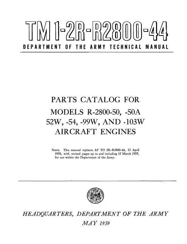 Pratt & Whitney Aircraft R-2800-50,A,-52W,-54,-99W&103W Parts Catalog (1-2R-R2800-44) 1