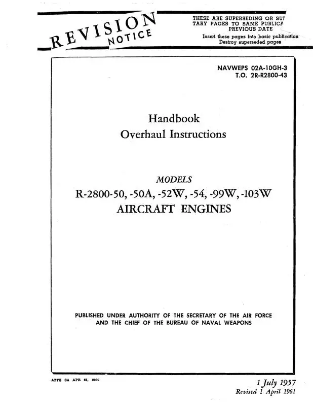 Pratt & Whitney Aircraft R-2800 Series Overhaul Instructions (02A-10Gh-3) 1