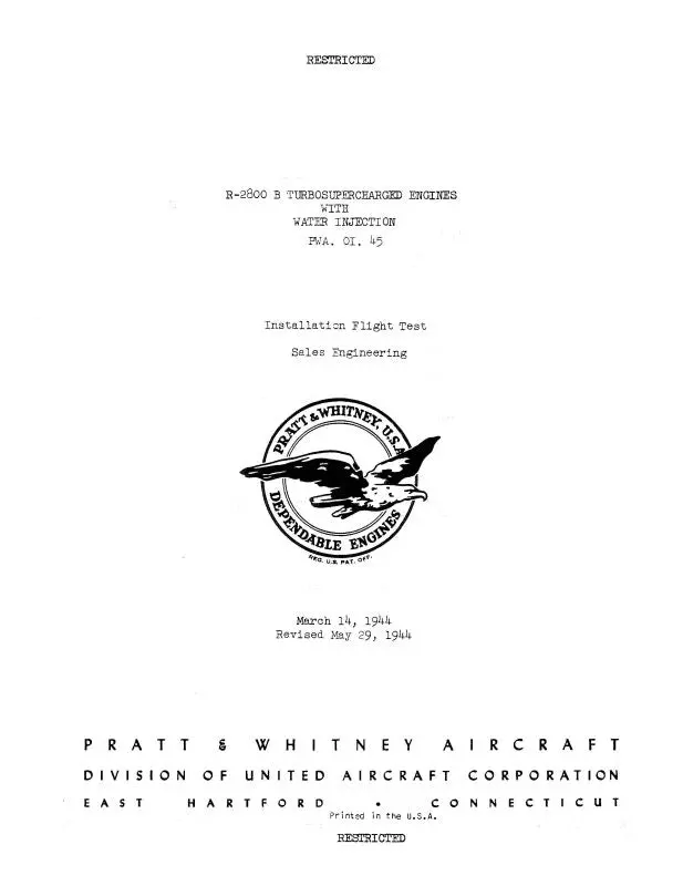 Pratt & Whitney Aircraft R-2800B Series 1944 Operating Instructions (Pwa-Oi-45) 1