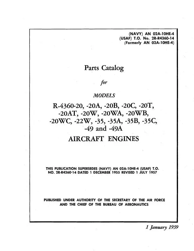 Pratt & Whitney Aircraft R-4360 Series 1959 Parts Catalog (02A-10He-4) 1
