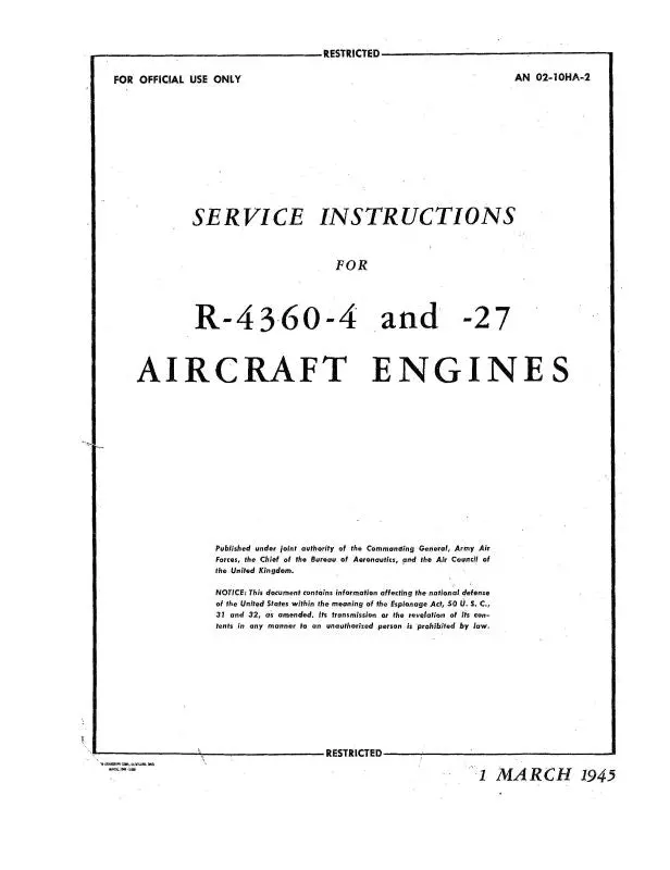 Pratt & Whitney Aircraft R-4360-4 & R-4360-27 Series Maintenance Instructions (02-10Ha-2) 1