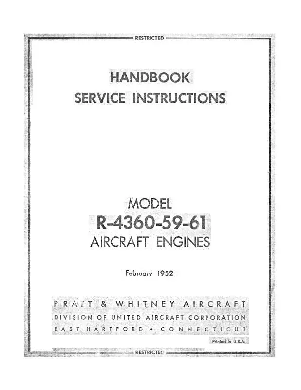 Pratt & Whitney Aircraft R-4360-59-61 Series Maintenance Instructions (Pwr436059-52-Mc) 1