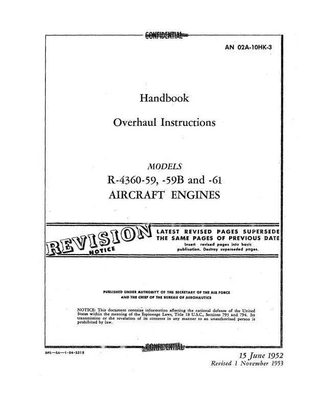Pratt & Whitney Aircraft R-4360-59,-59B,-61 Overhaul Instructions (02A-10Hk-3) 1