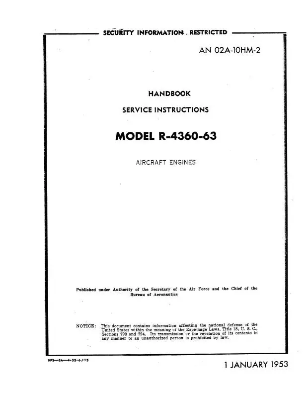 Pratt & Whitney Aircraft R-4360-63 Series 1953 Maintenance Manual (02A-10Hm-2) 1