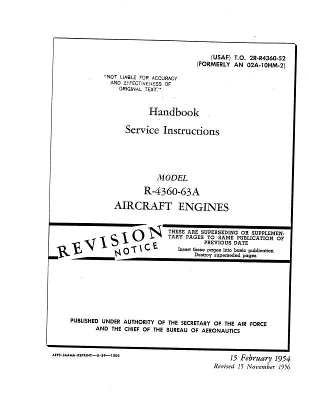Pratt & Whitney Aircraft R-4360-63A 1954 Maintenance Manual (2R-R4360-52) 1