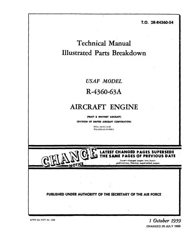 Pratt & Whitney Aircraft R-4360-63A Usaf Model 1959 Illustrated Parts Catalog (2R-R4360-54) 1