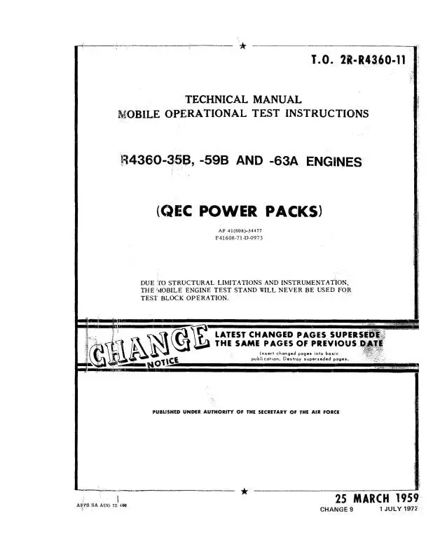 Pratt & Whitney Aircraft R-4360-35B,59B,63Aqecpack 1959 Qec Power Packs (2R-R4360-11) 1