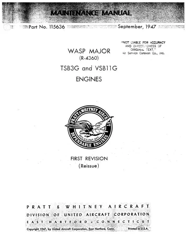 Pratt & Whitney Aircraft Wasp Major R-4360 Series Maintenance Manual (115636) 1