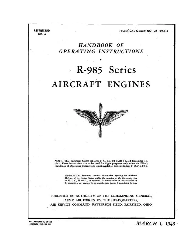 Pratt & Whitney Aircraft R-985 Series Aircraft Engines Operating Instructions (02-10Ab-1) 1