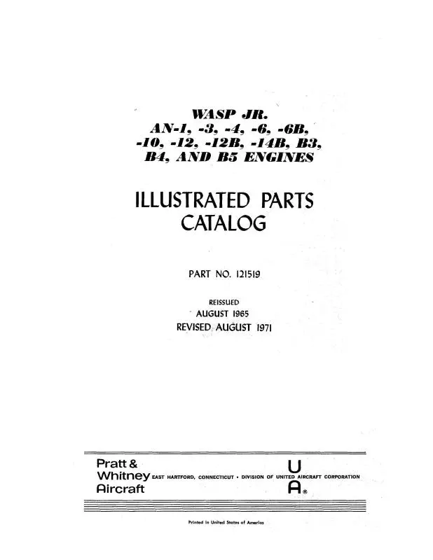 Pratt & Whitney Aircraft R985-An-1,3,4,6,6B,10,12, 1965 Illustrated Parts Catalog (121519) 1