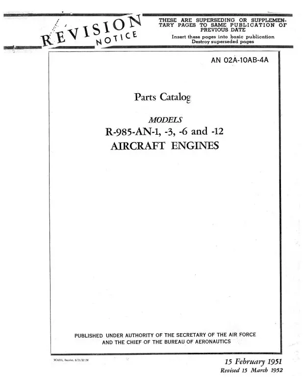 Pratt & Whitney Aircraft R985-An-1,-3,-6 & -12 Parts Catalog (02A-10Ab-4A) 1
