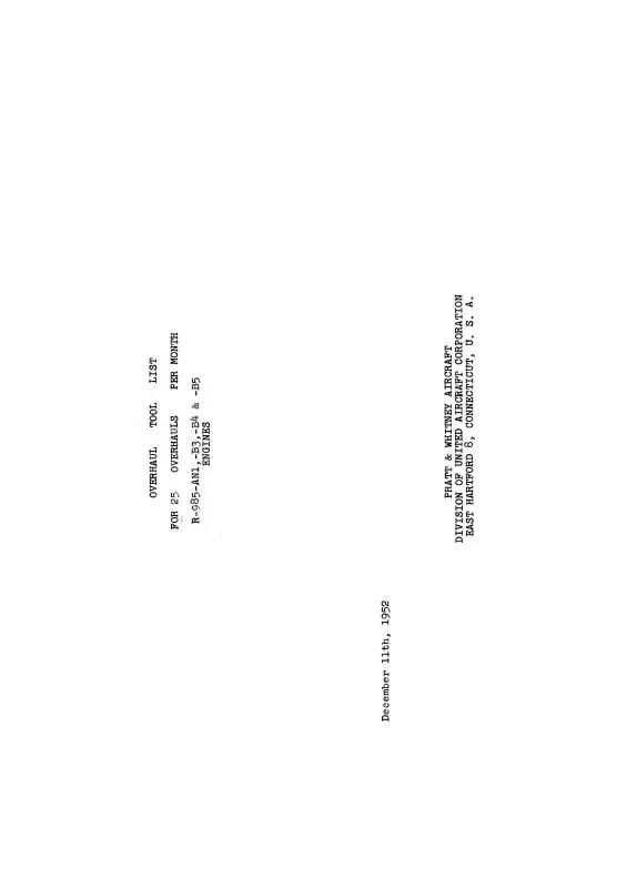 Pratt & Whitney Aircraft R985-An-1,-B3,-B4&-B5 Engines Overhaul Tool List (Pwr985an1-52Ohc) 1