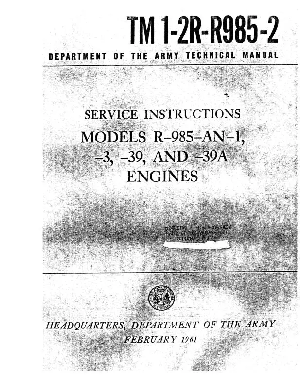 Pratt & Whitney Aircraft R985-An-1,-3,-39,&-39A Service Instructions (1-2R-R985-2) 1