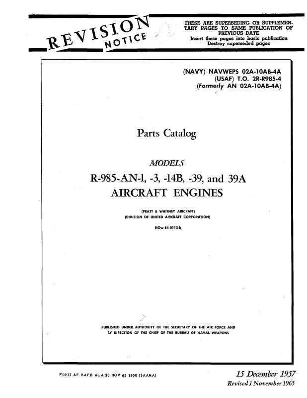 Pratt & Whitney Aircraft R-985-An-1,-3,-14B,-39,-39A Parts Catalog (02A-10Ab-4A) 1