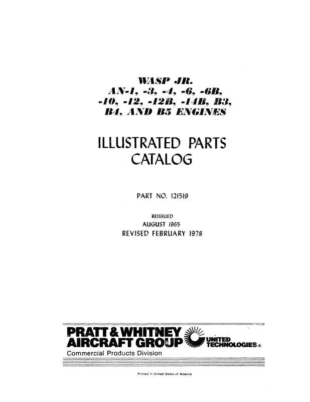 Pratt & Whitney Aircraft An-1 Thru B5 Wasp Jr. 1971 Illustrated Parts Catalog (121519) 1