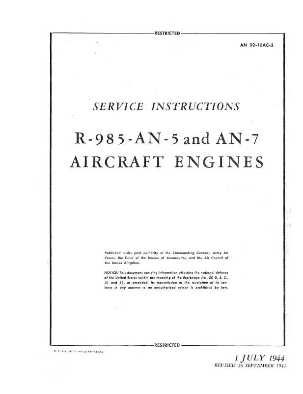 Pratt & Whitney Aircraft R985-An-5 & An-7 Service Instructions (02-10Ac-2) 1