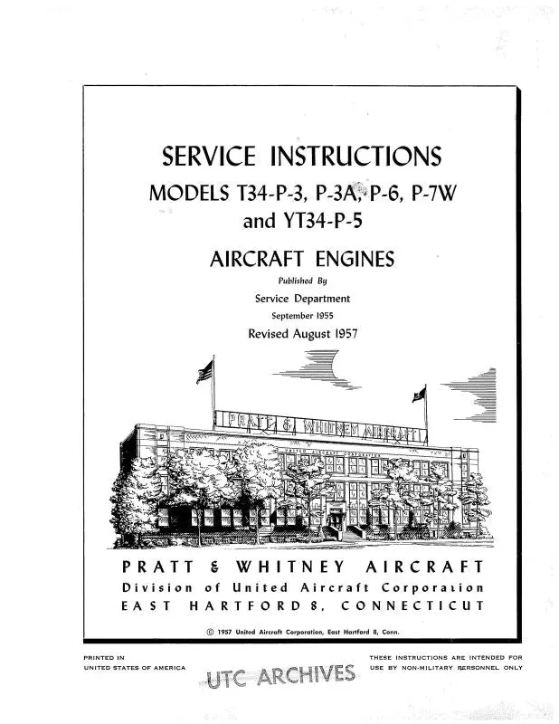 Pratt & Whitney Aircraft T34-P-3,3A,6,7W,&Yt34-P-5 Maintenance Instructions (Pwt34p3-57-M-C) 1