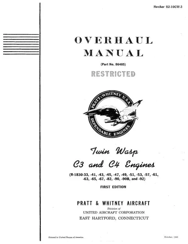 Pratt & Whitney Aircraft Twin Wasp C3 & C4 Engines Overhaul Manual (02-10Cw-3) 1