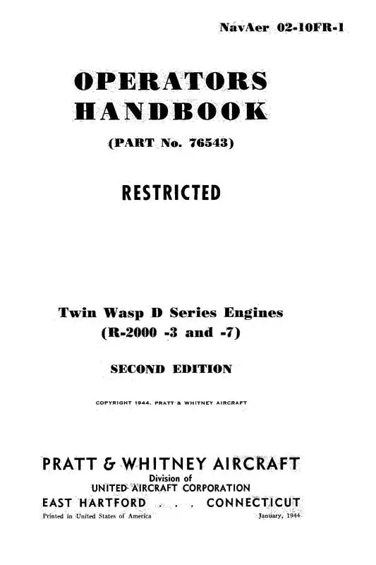 Pratt & Whitney Aircraft Twin Wasp D Series Operator's Handbook (02-10Fr-1) 1