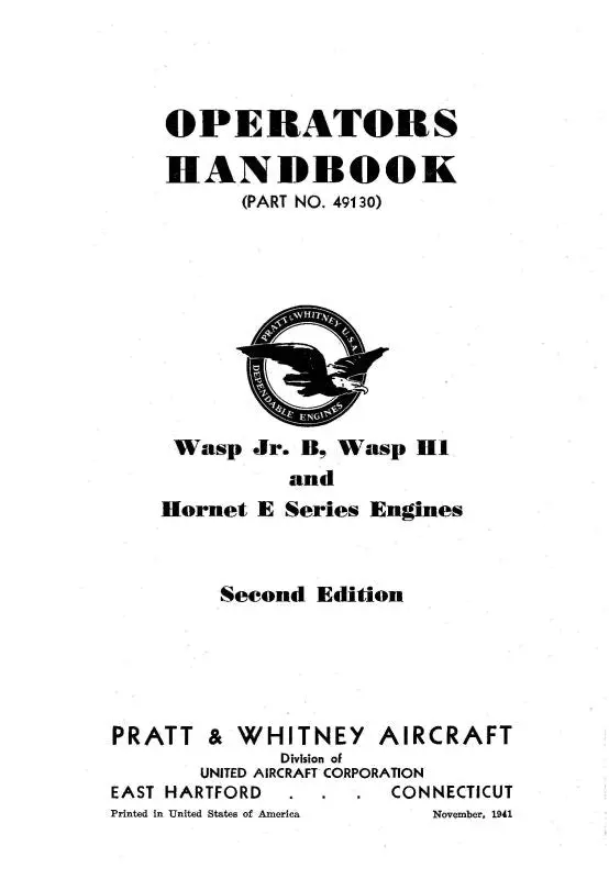 Pratt & Whitney Aircraft Wasp Series Operator's Handbook (49130) 1