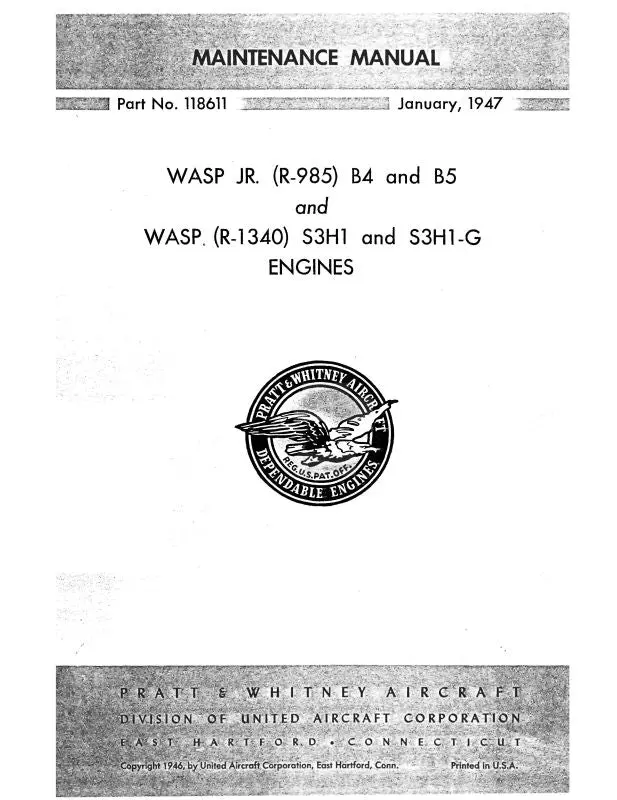 Pratt & Whitney Aircraft Wasp Series Maintenance Manual (118611) 1