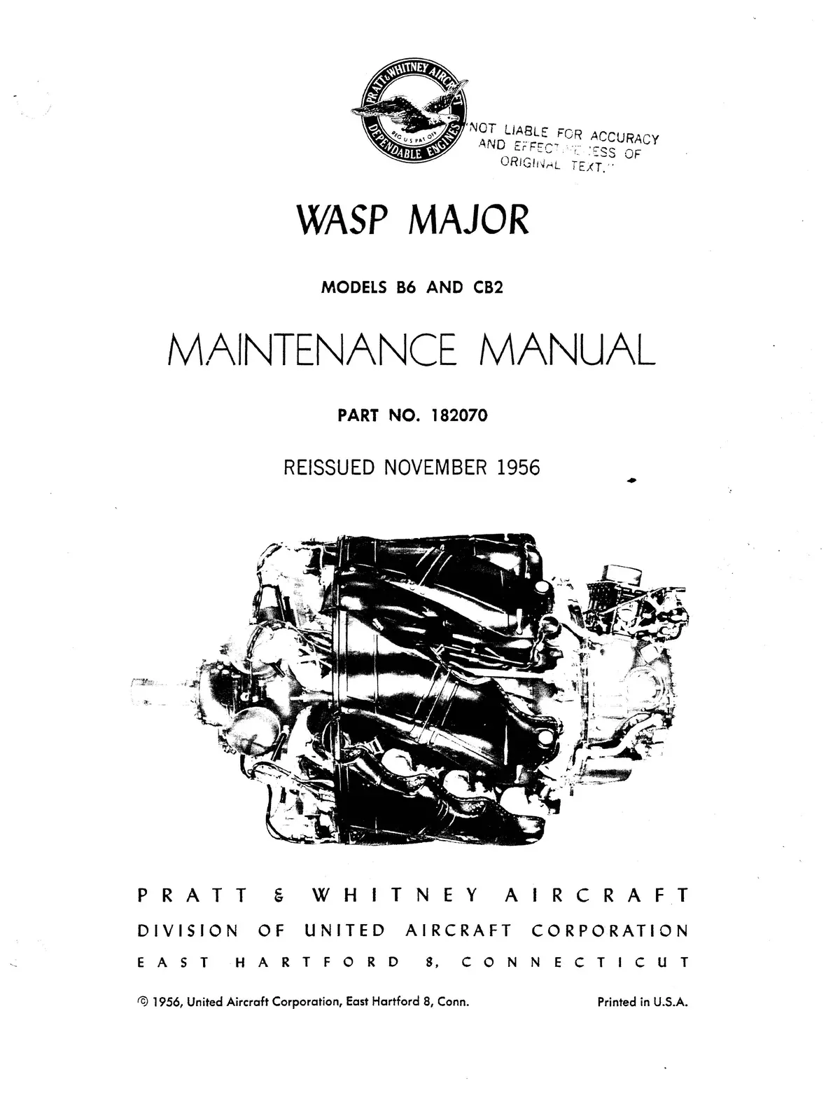 Pratt & Whitney Aircraft Wasp Major B6 & Cb2 Models Maintenance Manual (182070) 1