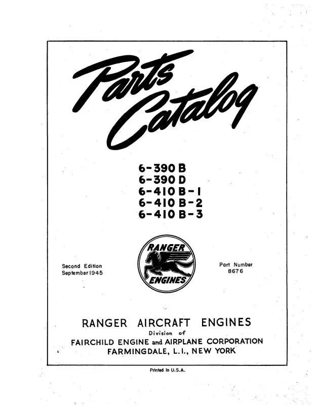 Ranger 6-390B,D & 6-410B-1,-2,-3 Parts Catalog (8676) 1