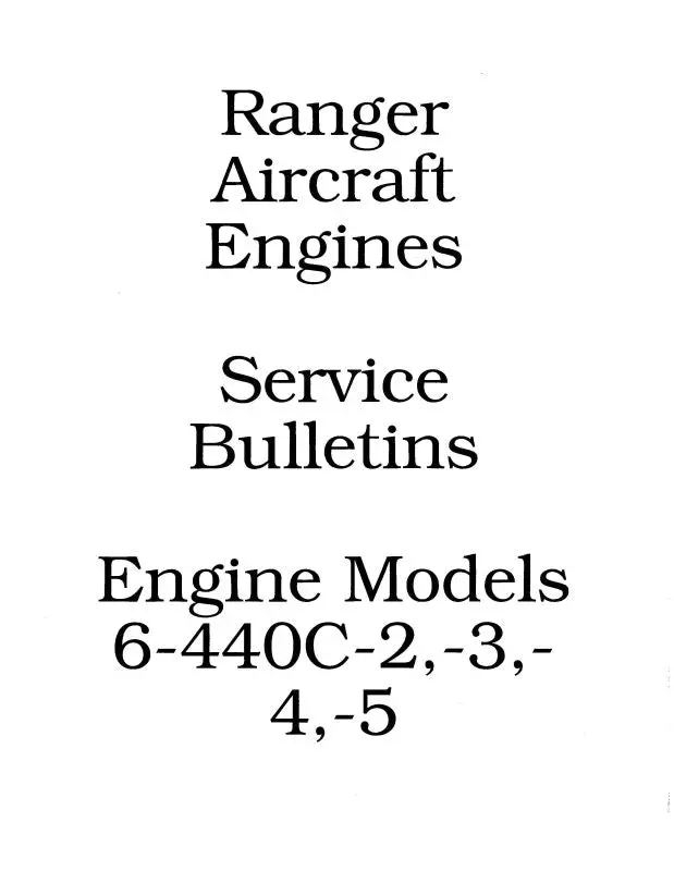 Ranger 6-440C,2,3,4,5 Series Engines Service Letters & Bulletins (Rg6440cslb) 1