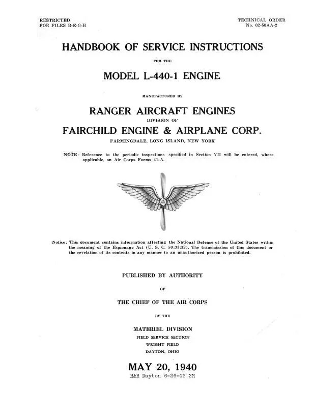 Ranger L-440-1 Engine Maintenance Instructions (02-50Aa-2) 1