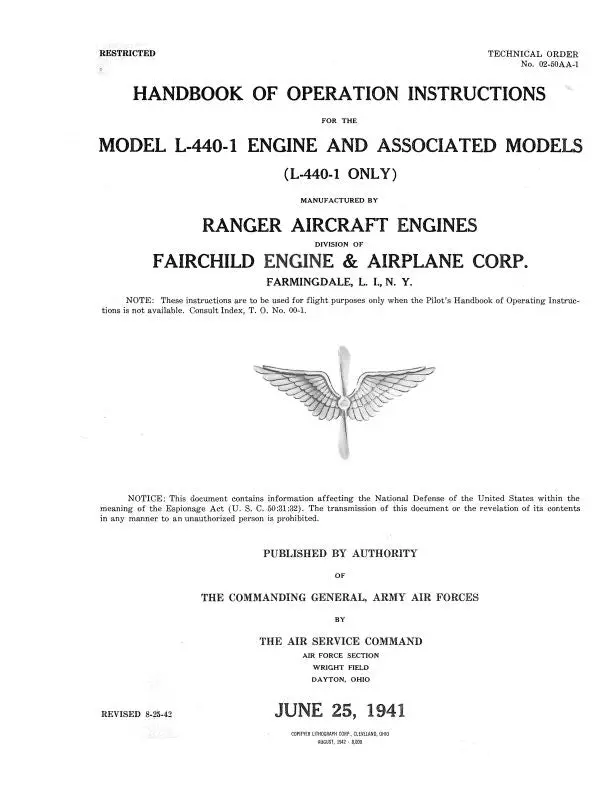 Ranger L-440-1 Engine Operation Instructions (02-50Aa-1) 1