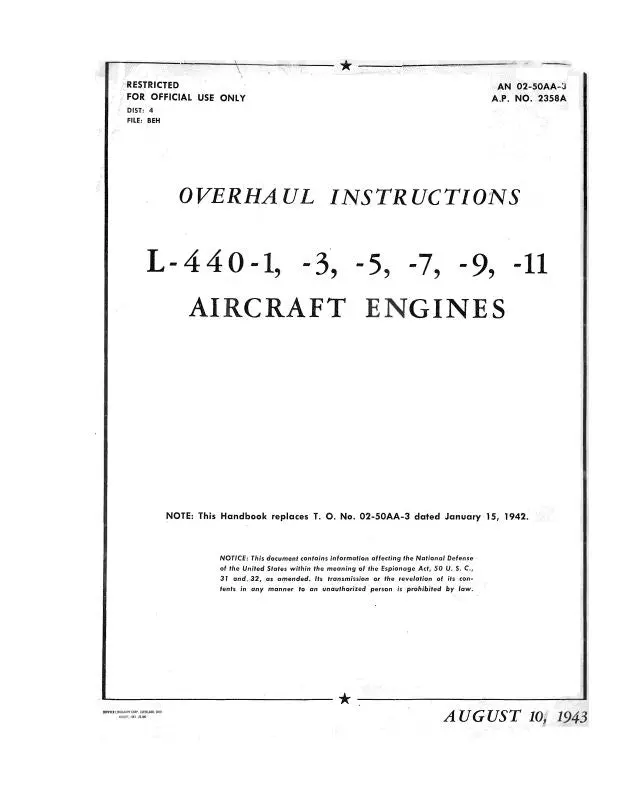 Ranger L-440-1,3,5,7,9,11 Engine Overhaul Instructions (02-50Aa-3) 1