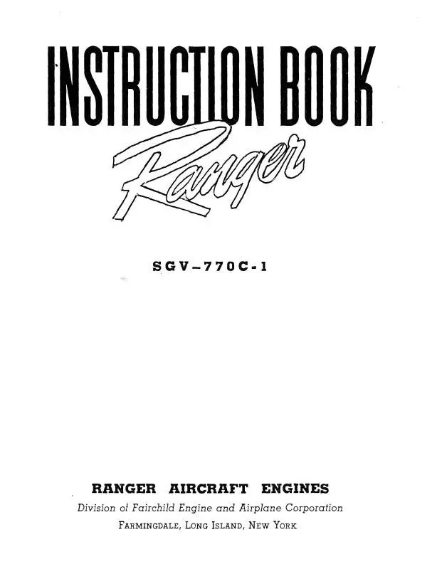 Ranger Sgv-770C-1 Instruction Book (Rgsgv770c1-In-C) 1