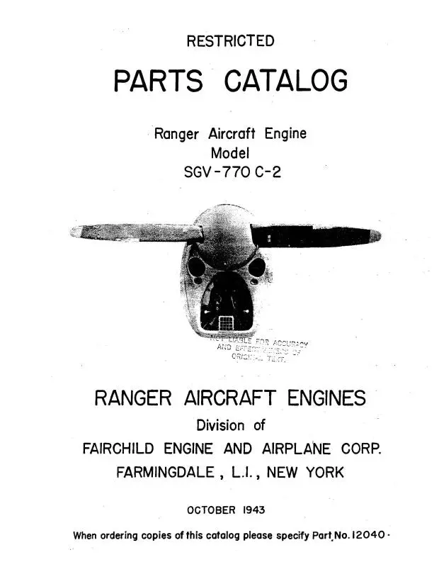 Ranger Sgv-770C-2 Series 1943 Parts Catalog (Rgsgv770c2-P-C) 1