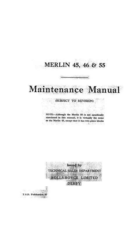 Rolls Royce Merlin 45,46 & 55 Maintenance Manual (Rr45,46,55-M-C) 1