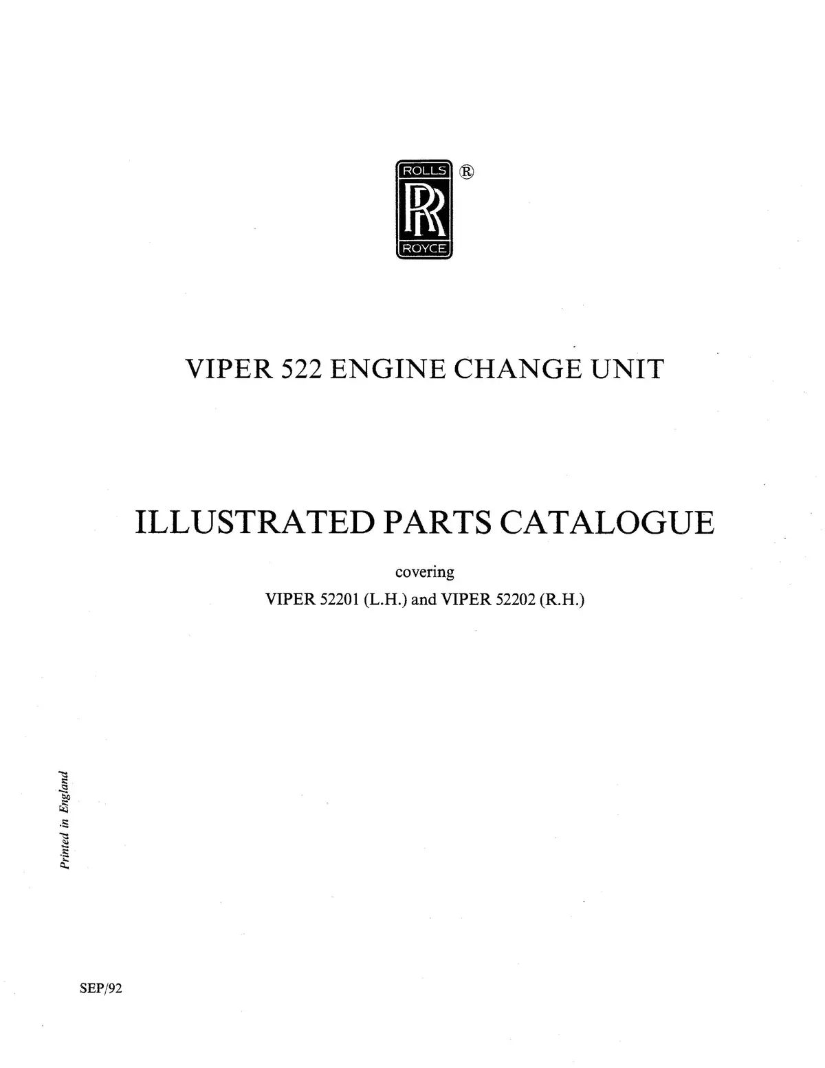 Rolls Royce Viper 522 Engine Change Unit Illustrated Parts Catalog (Rrviper522-65Pc) 1