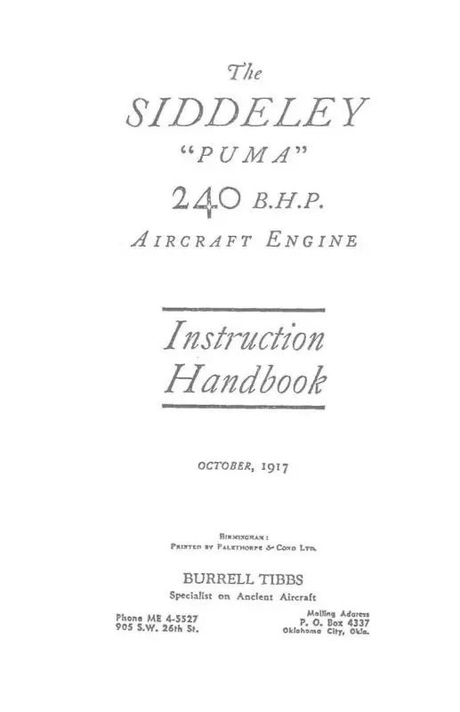Siddeley 240 B.H.P. Puma Instruction Handbook (Si240bhp-Ins17c) 1