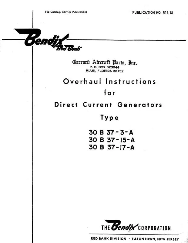Bendix Direct Current Generators Overhaul Instructions (R16-15) 1