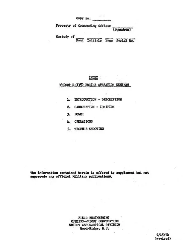 Wright Aeronautical Engine Operation Notes Engine Operation Notes (Wrengop) 1