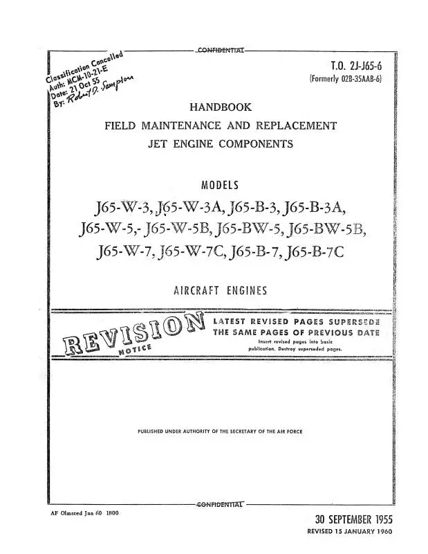 Wright Aeronautical J65-W-3 Series 1955 Field Maintenance & Replacement (2J-J65-6) 1