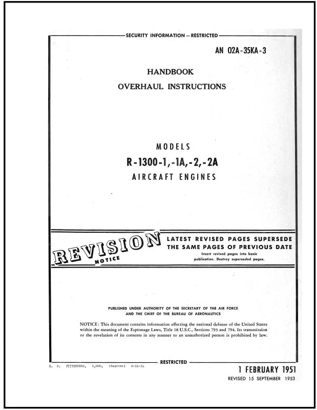 Wright Aeronautical R-1300-1,-1A,-2,-2A 1951 Overhaul Instructions (02A-35Ka-3) 1